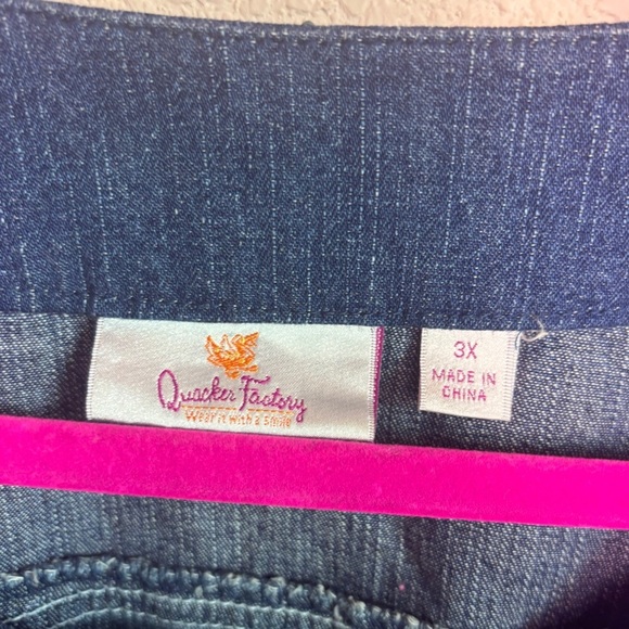 Quacker Factory Dark Blue Denim Rhinestone Embellished Button Front Jacket 3X - Picture 5 of 8